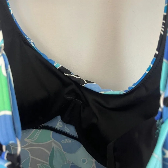 Lands End Womens Blue Green Tankini Swimwear 8P Sleeveless Floral Pullover - Picture 5 of 6